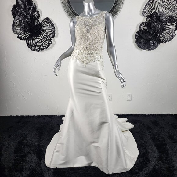 NWOT~$2600~JUSTIN ALEXANDER~SZ 6~IVORY EMBELLISHED MERMAID WEDDING DRESS GOWN - Picture 9 of 16